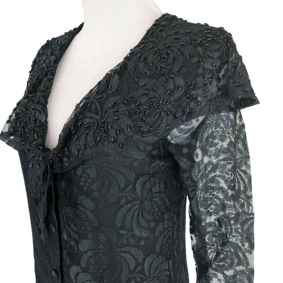 Jasmine Evening Lace Dress Long Sleeves Button Front Low V Neck Black Small - Picture 3 of 8
